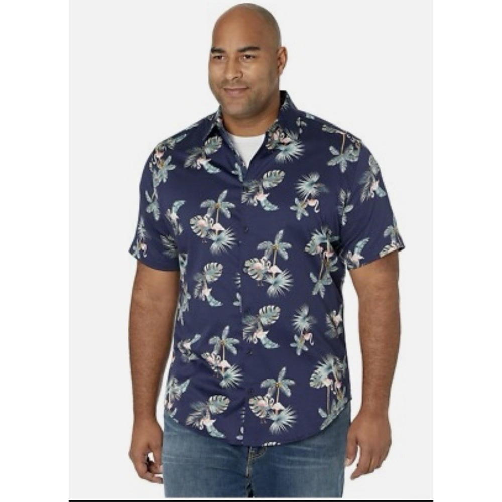 Johnny Bigg Navy Big Tall Jenson Flamingo Shirt Mens sz 8XL Navy NWT Vacation